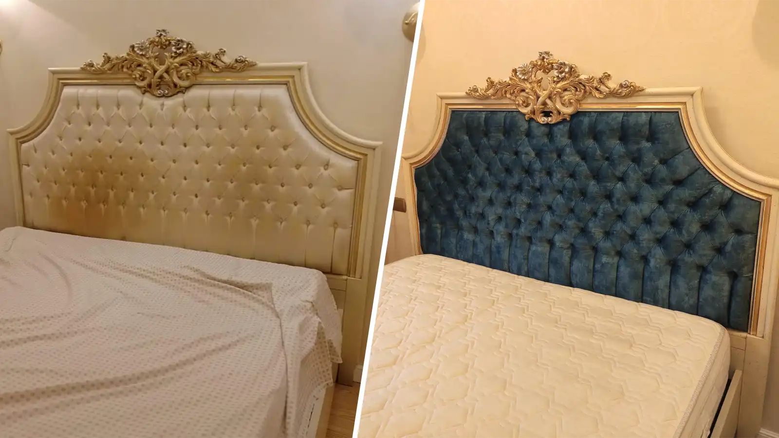 Перетяжка кровати до и после